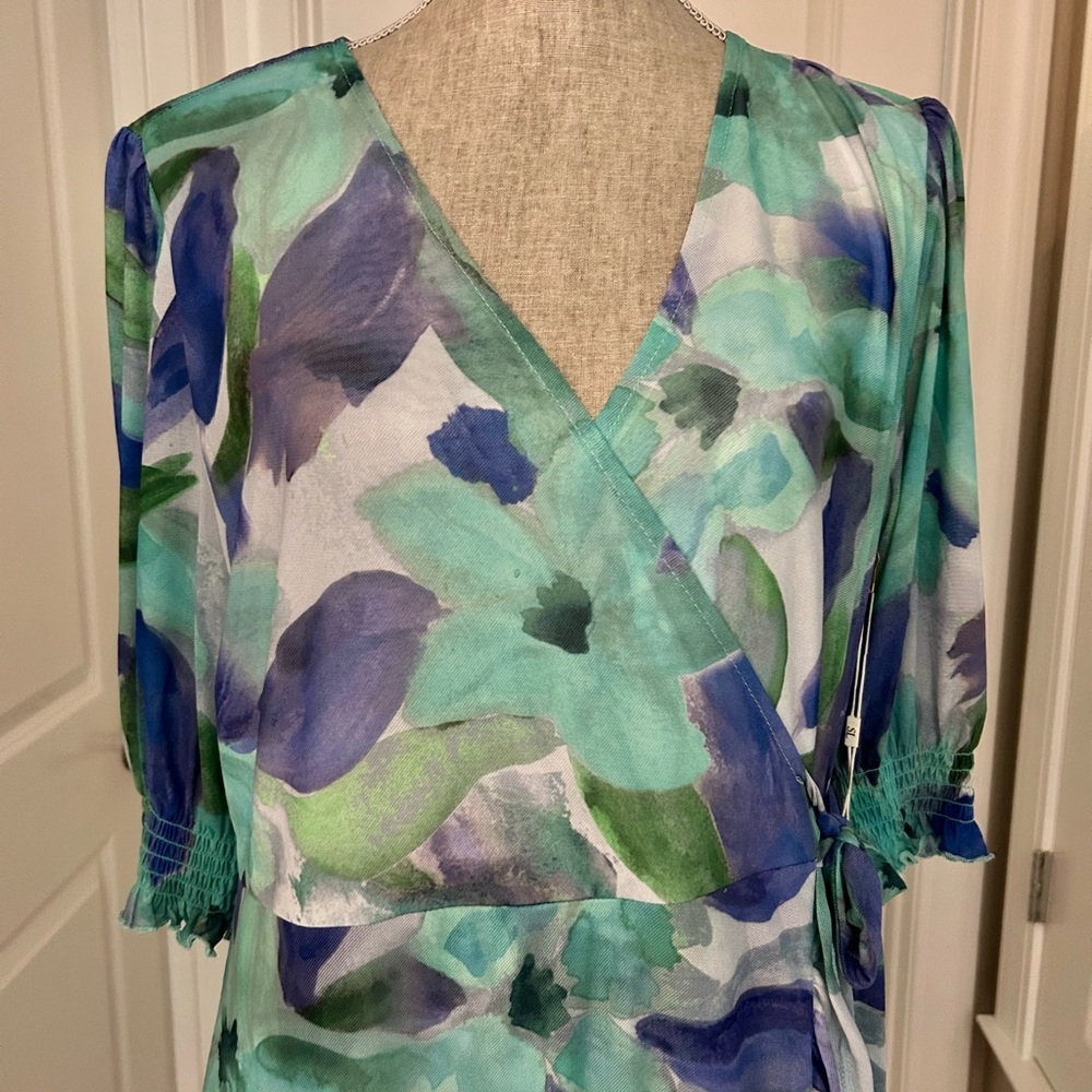 NWT! Sunny Leigh Woman’s Green & Blue Floral Print Dress Size Large - Picture 14 of 14